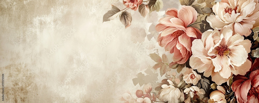 shabby chic walpaper, floral art with place for text. vintage wallpaper frame of  flower floral border. - obrazy, fototapety, plakaty 