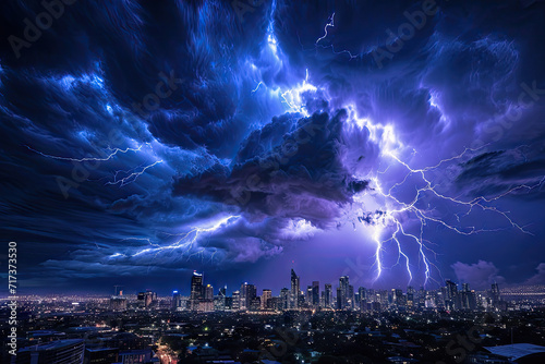 raw power and beauty of a lightning storm over a city skyline.