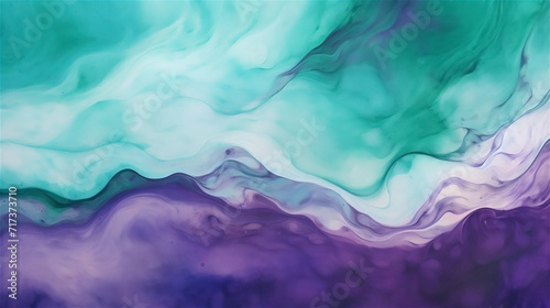 Emerald Swirl Abstract Marbled Background in Teal and Purple Hues 