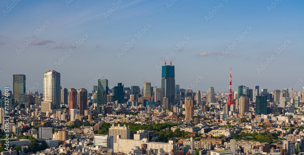 Tokyo central area city view with Tokyo Tower at daytime.	