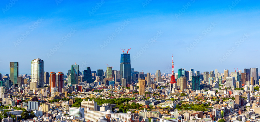 Tokyo central area city view with Tokyo Tower at daytime.	