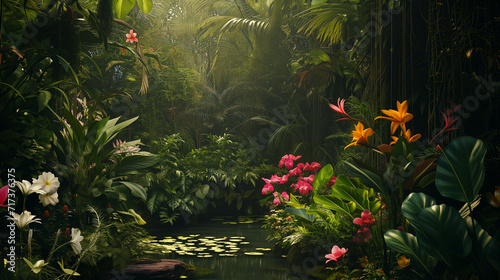 Garden of Eden jungle style background. 