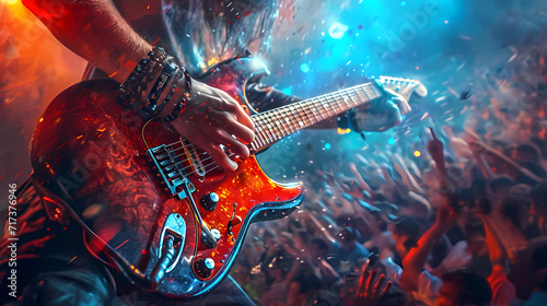 a rock stars guitar in a loud concert