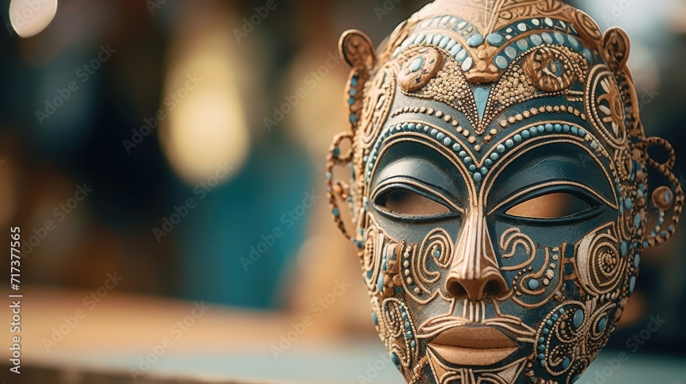 Fototapeta premium Closeup of a traditional tribal mask representing the connection between art and peace.