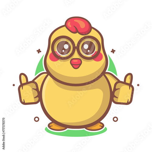 funny chick animal character mascot with thumb up hand gesture isolated cartoon