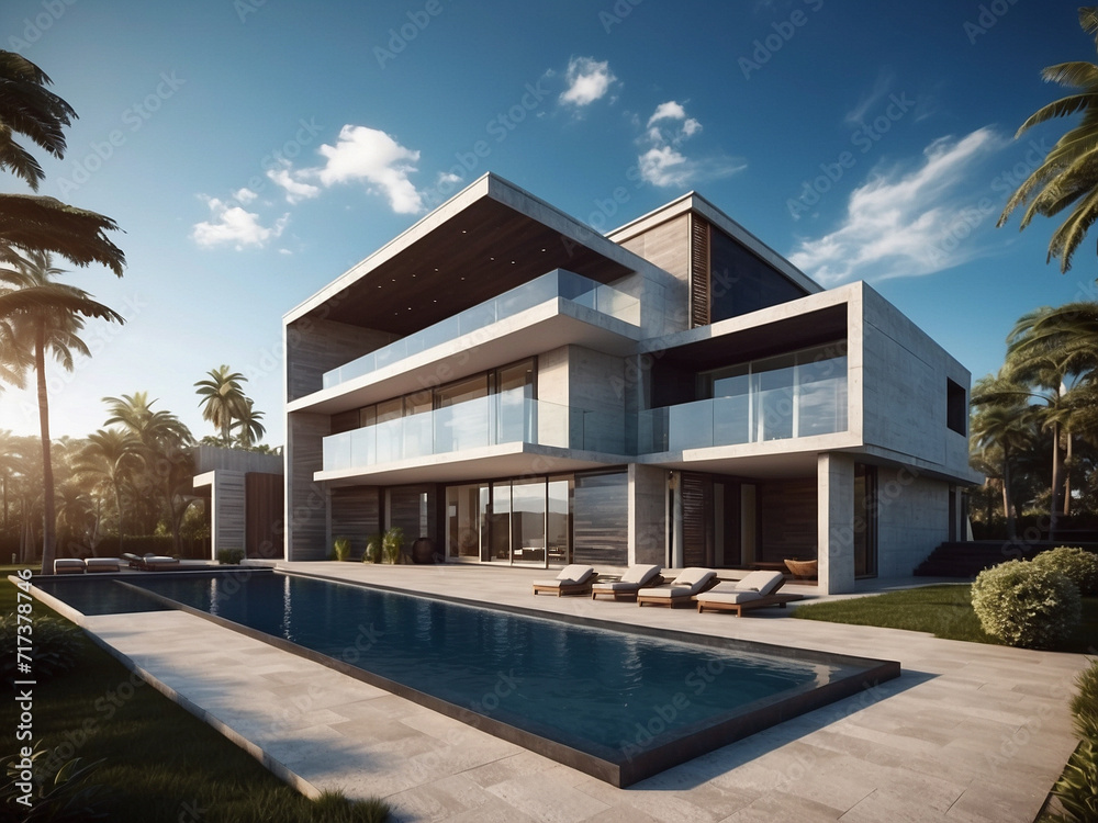 Luxury modern house with blue sky background,Concept for real estate or property.