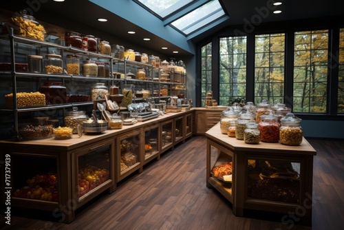 Walk-in pantry showcasing an array of snacks and dry goods, Generative AI