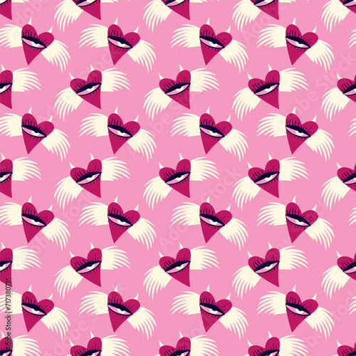 Pink Valentine's Day pattern with strange hearts. A pattern of devilish love hearts.