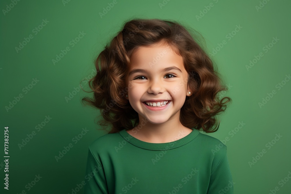 Portrait of a cute little girl with curly hair on a green background Portrait of a cute little girl with curly hair on a green background