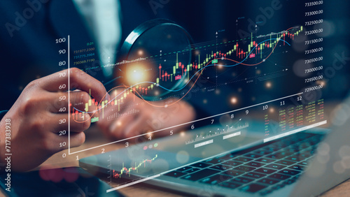 Stock market or forex trading graph and candlestick chart suitable for financial investment concept. Economy trends background for business ideas and all artwork design. Abstract finance background photo