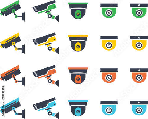 Surveillance Cameras, Vector icon of CCTV logo, CCTV Camara Icons Vector Set. Security System, CCTV Thin Line Illustrations Collection. Home Safety Equipment. Wall, Ceiling Surveillance Cam Types