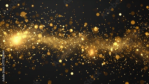 spectacular gold glitter celebration background with firework effect, high-resolution image for gala event promotions, anniversary, and grand opening designs, isolated black background © StraSyP BG