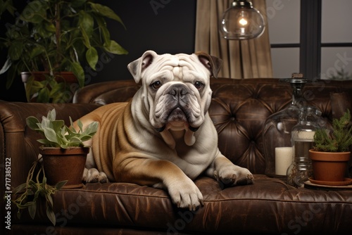 An English bulldog at home.