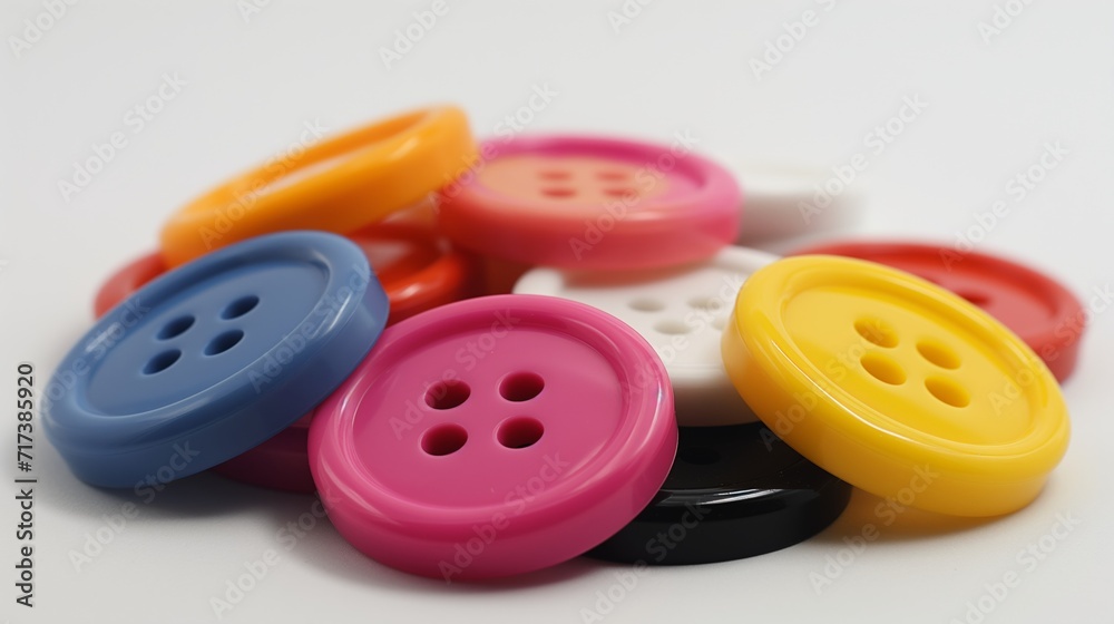 Colorful plastic buttons on white table. Colorful plastic buttons on white table.