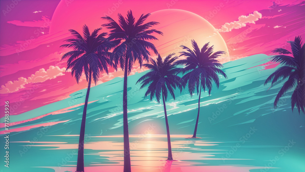 image of a palm tree silhouette in retro wave