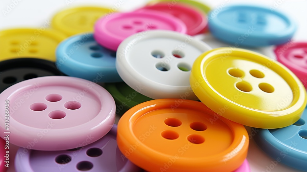 Colorful plastic buttons on white table. Colorful plastic buttons on white table.