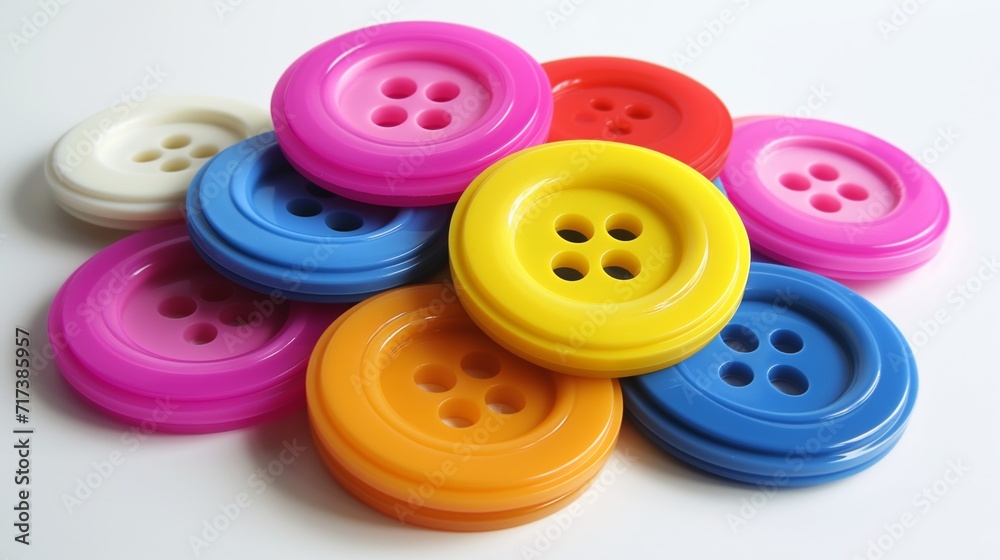 Colorful plastic buttons on white table. Colorful plastic buttons on white table.