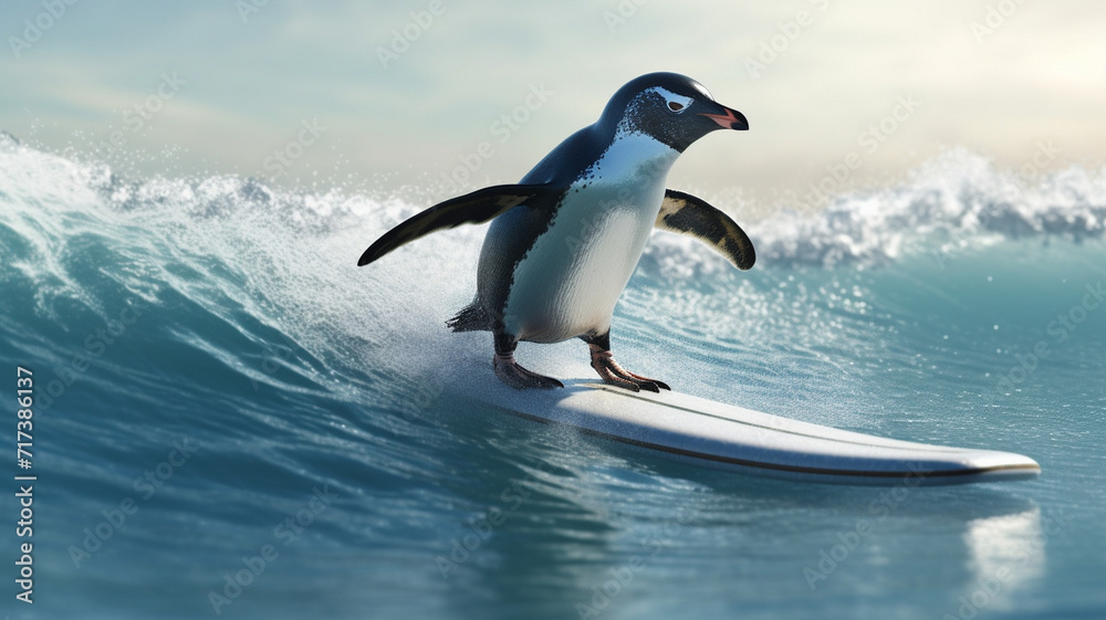 Obraz premium Penguin Surfing