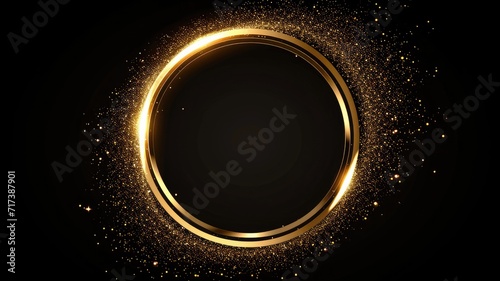glittering gold ring light effect, isolated black background. ideal for high-end product presentation, festive decorations, and abstract luxury designs
