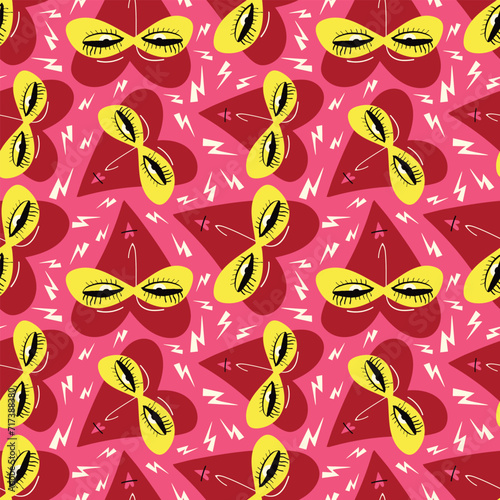 Bright Valentines Day seamless pattern with cool freaky hearts.