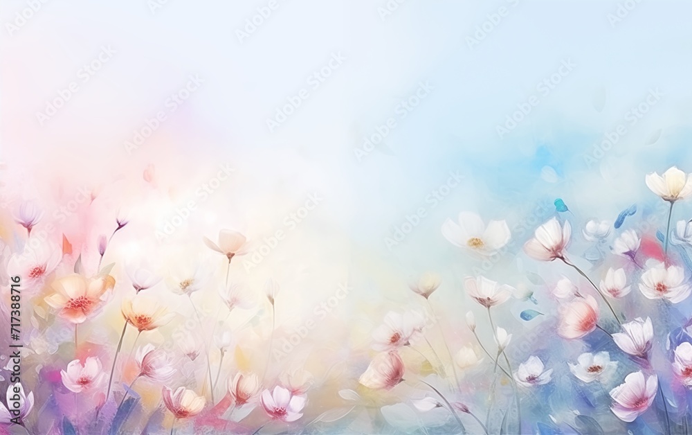 Abstract colorful pastel nature scenery flowers oil painting flowers. Natural view aesthetic abstract background canvas texture, brush strokes.