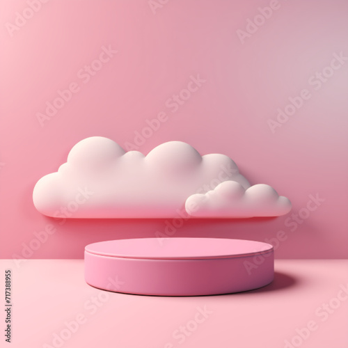 Minimalist scene with pink podium and cloud. © minimalist