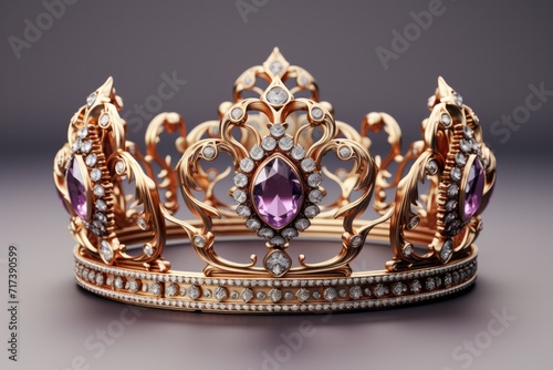 Elegant Gold Crown, on isolated Lavender Purple background, Generative AI