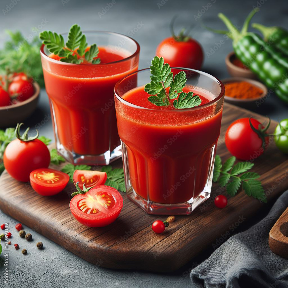 beautiful three glasses of tomato juice
