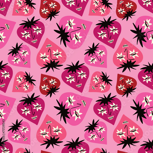 Bright Valentines Day seamless pattern crazy berries
