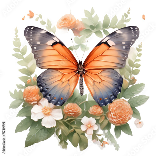 Spring Butterfly Flower Clipart illustration png Ai Generated © Shipna