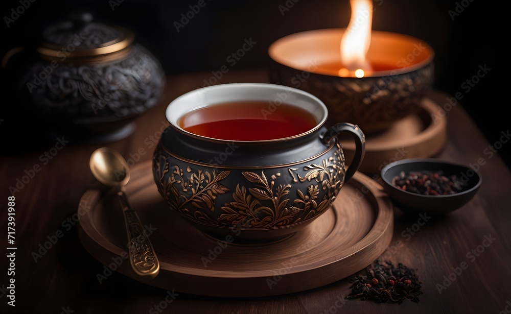 Fototapeta premium Artisanal Black Tea in a Handcrafted Bowl