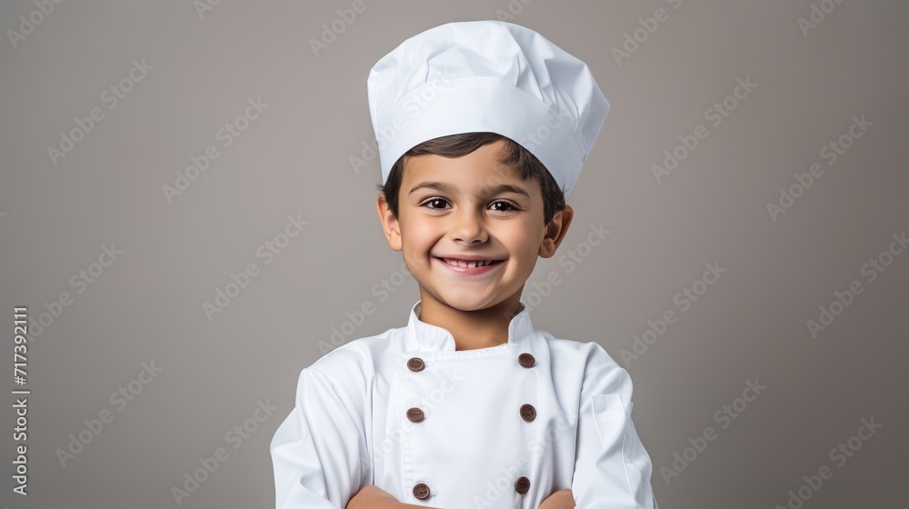 A Cooking, happy boy wearing chef's uniform. Little cook and kitchen equipment. Cooking concepts in the chef profession On empty space on white transparent background isolated A Cooking, happy boy wearing chef's uniform. Little cook and kitchen equipment. Cooking concepts in the chef profession On empty space on white transparent background isolated
