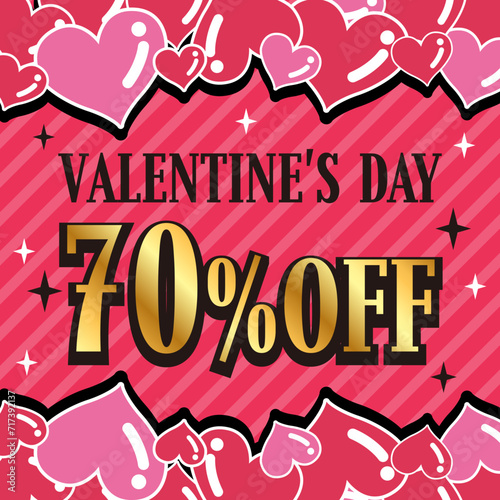 タイトル : バレンタインセール 70%OFF 正方形 告知画像 SNS用画像 ポスター