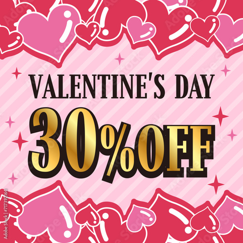 タイトル : バレンタインセール 30%OFF 正方形 告知画像 SNS用画像 ポスター