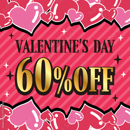 タイトル : バレンタインセール 60%OFF 正方形 告知画像 SNS用画像 ポスター