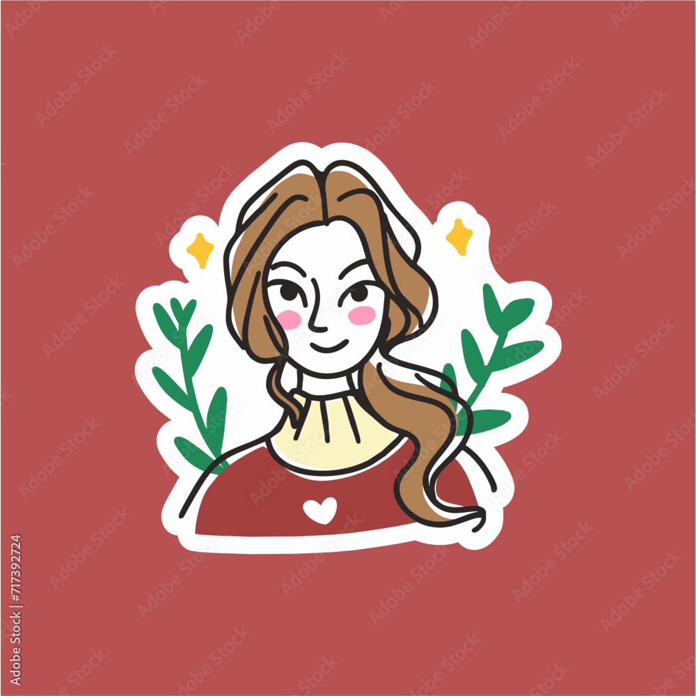 Obraz premium little girl with flower cute sticker design