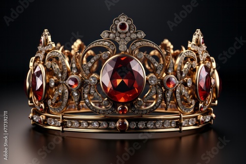 Grandiose Gold Crown, on isolated Garnet Red background, Generative AI