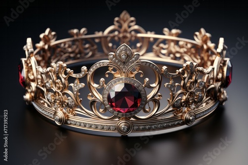 Grandiose Gold Crown, on isolated Garnet Red background, Generative AI