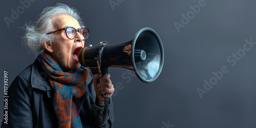 Old man holding a megaphone confidently Announce loudly and communicate Convey a powerful message in lively portraits