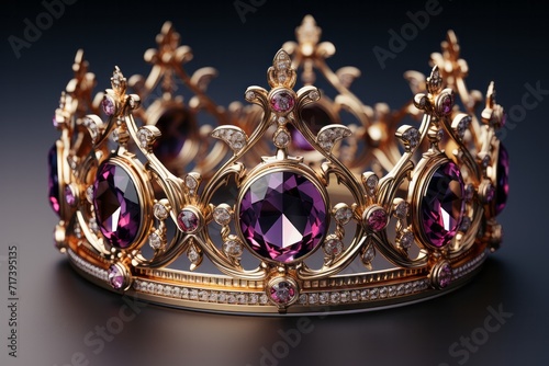 Magnificent Gold Crown, on isolated Amethyst Purple background, Generative AI