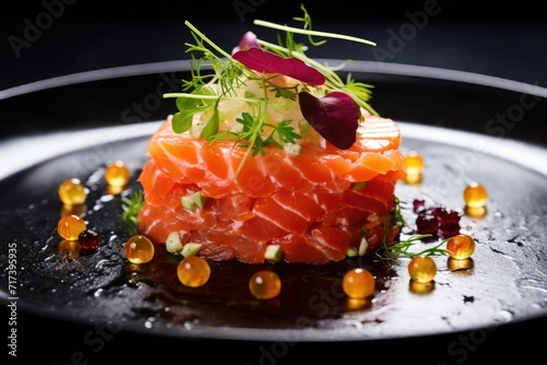 Salmon tartare with caviar photo