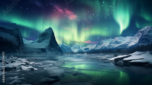 awe-inspiring scene of the Arctic wilderness under the mesmerizing dance of the Northern Lights