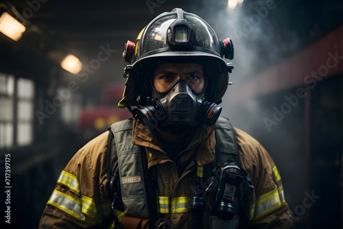 Brave Firefighter in Action Amidst Smoke-Filled Room