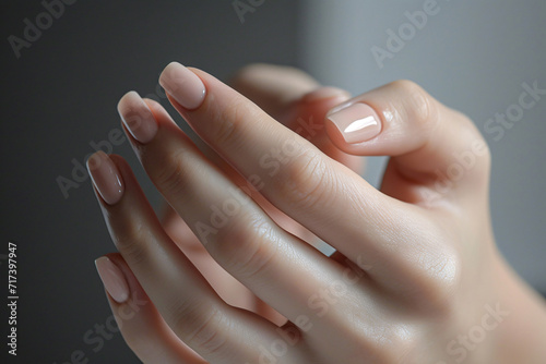 Fotografiet Glamour woman hand with nude nail polish on her fingernails
