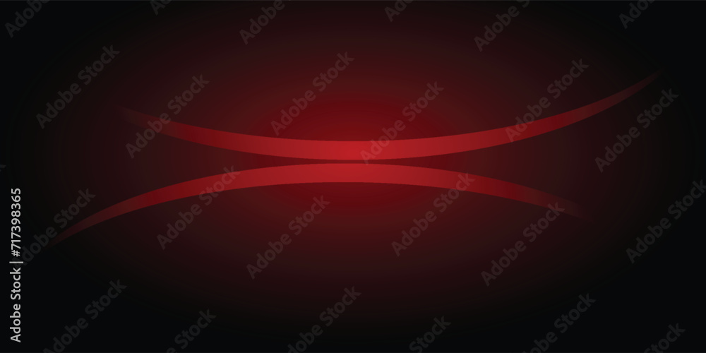 Abstract background of neon lights shining red color on curved shaped lines on shiny reflection stage