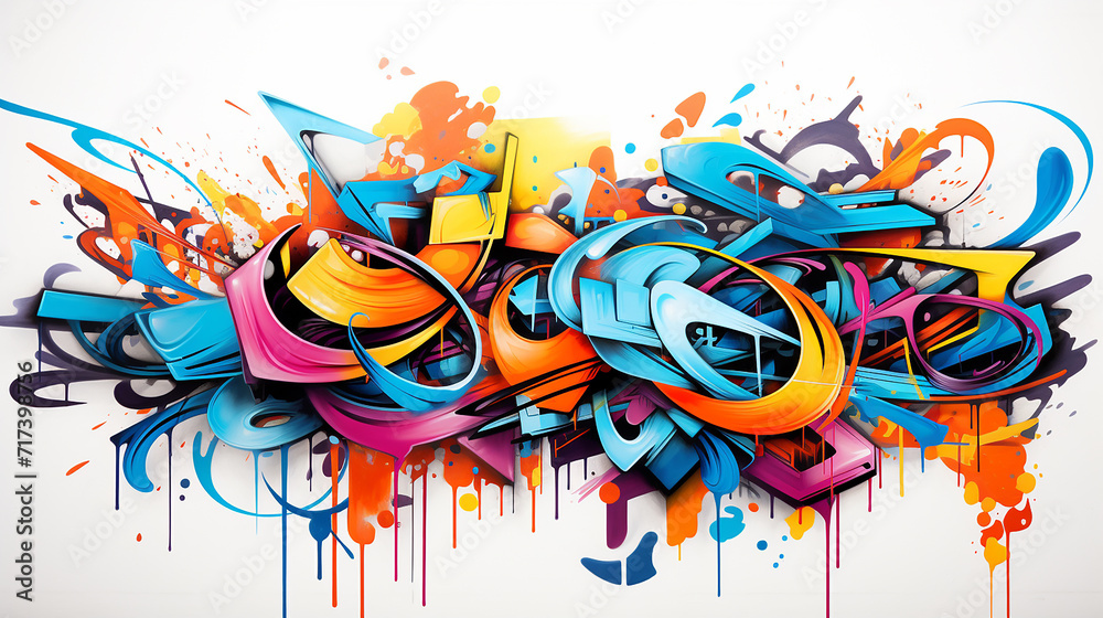 bold and colorful abstract piece inspired by urban street art, featuring graffiti-style elements
