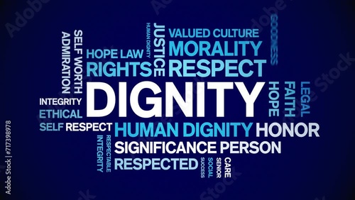 Dignity animated tag word cloud;text design animation kinetic typography seamless loop. photo
