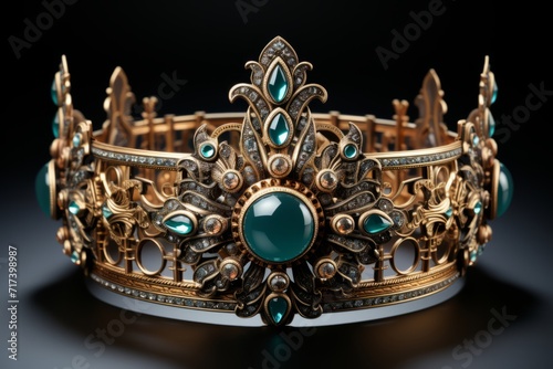 Ornate Gold Crown, on isolated Teal Blue background, Generative AI