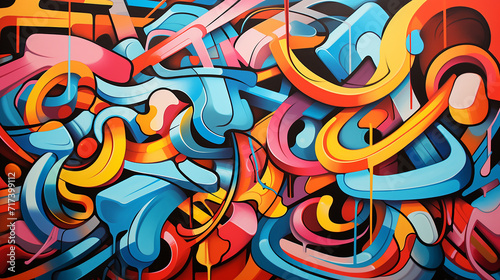 colorful abstract piece inspired by urban street art, featuring graffiti-style elements and vibrant
