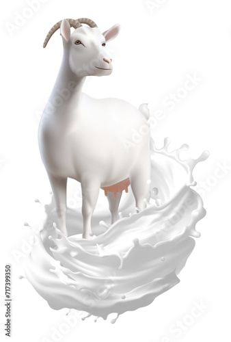 Fototapeta Naklejka Na Ścianę i Meble -  Dairy poster. Milk products Goat and splash of milk as a 3d vector design element